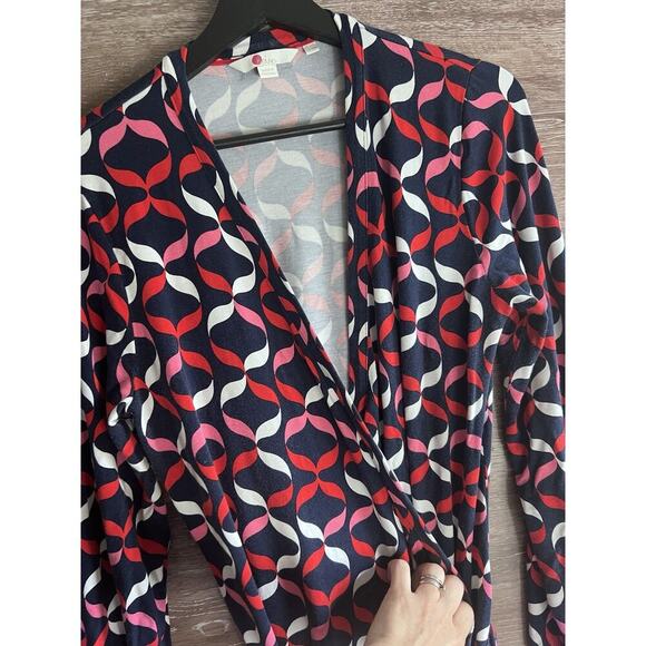 Boden wrap dress Sz 12 Geometric Midi Stretchy Comfy Tie V Neck XL - Picture 6 of 10